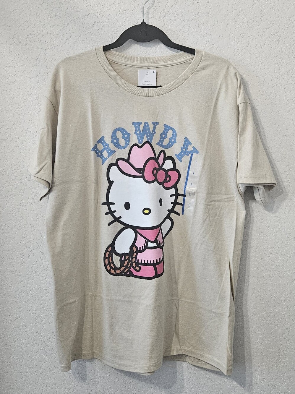 Hello Kitty Beige Tee with Pink & Blue Graphic